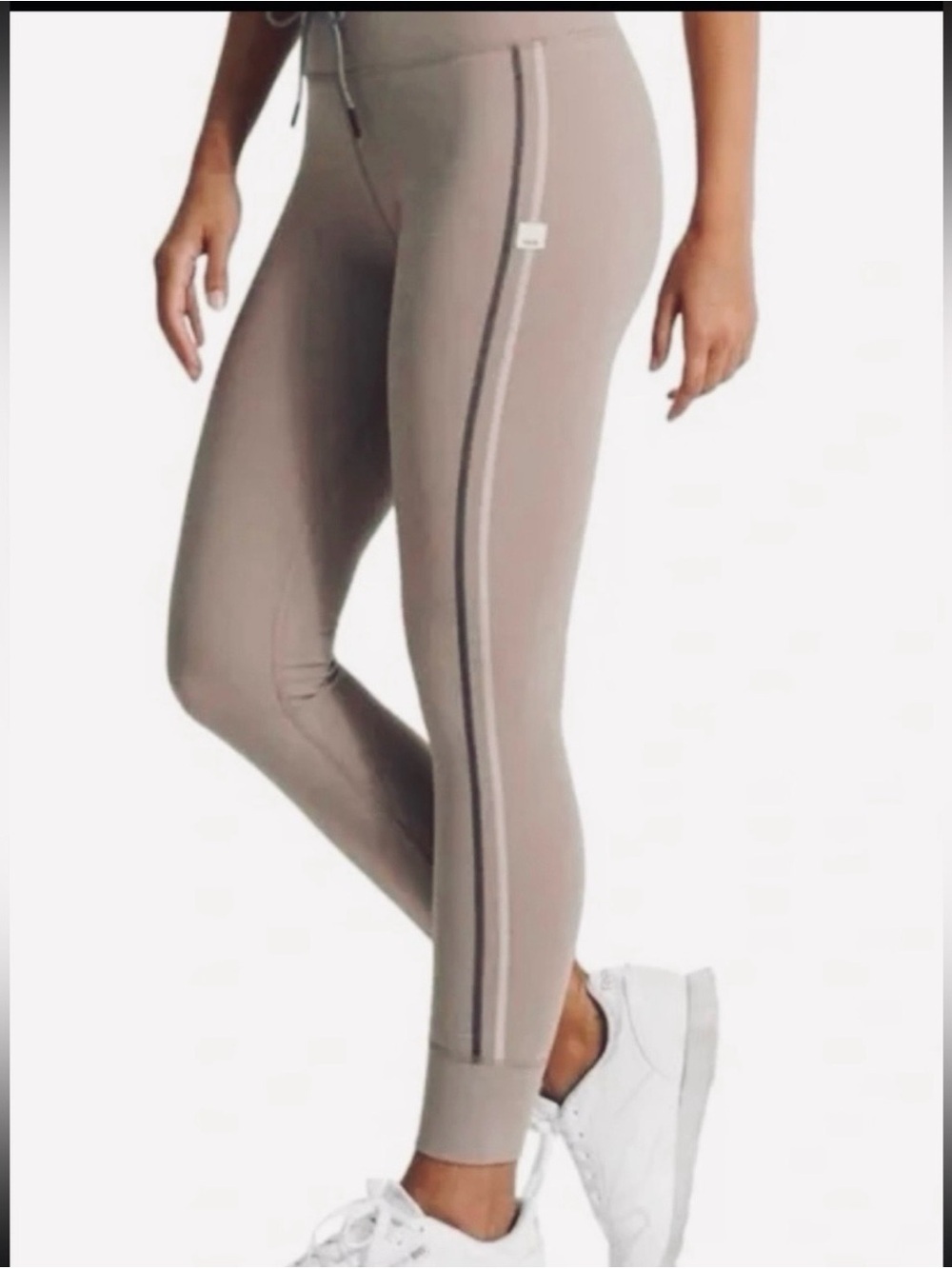 Vuori Neutral Beige Gray Drawstring Daily Leggings with Side Stripe - M